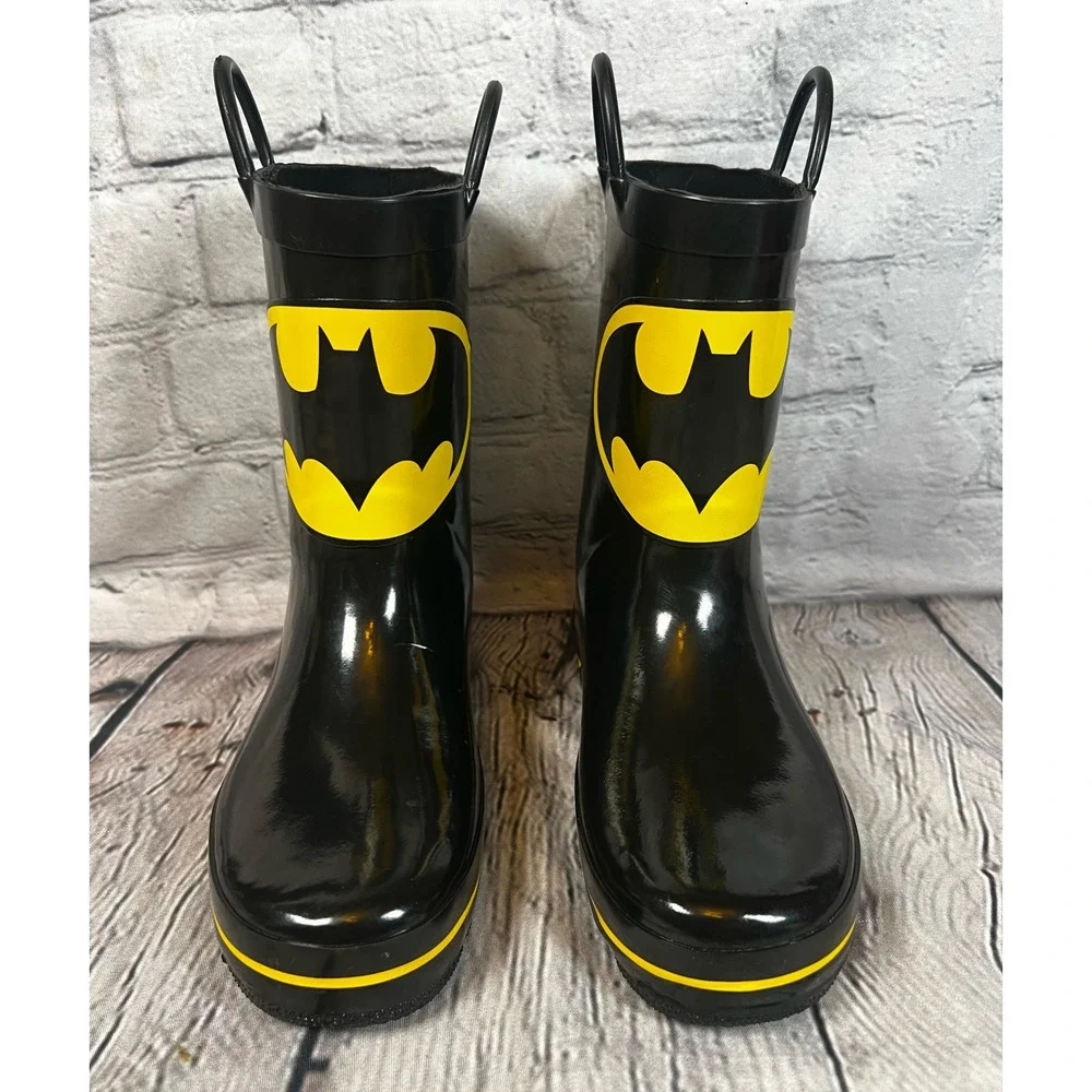 Batman Kids Rain Boots Black Yellow DC Comics Superhero Waterproof Size 1